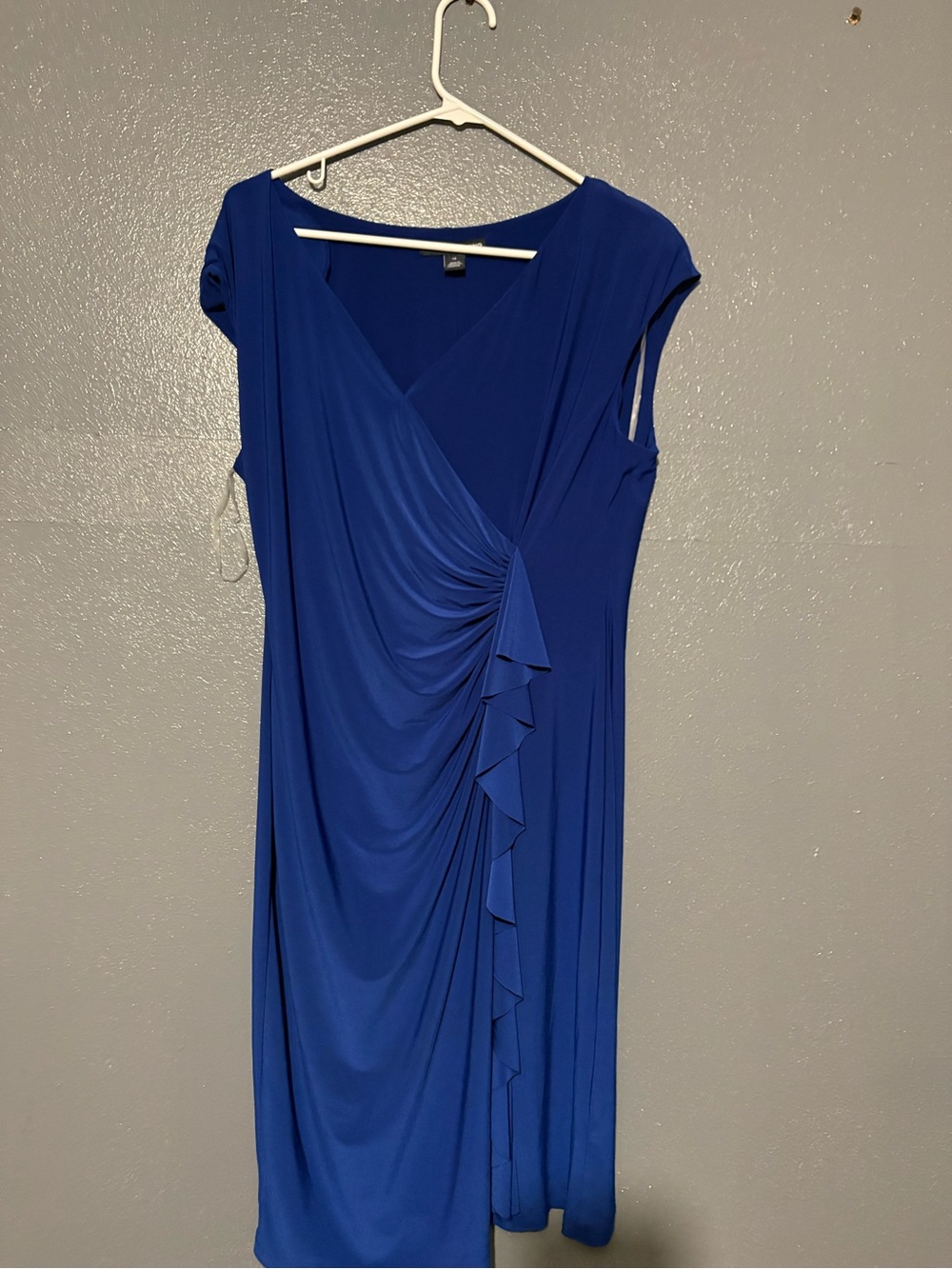 American Living Royal Blue Draped Ruffle Midi Dress